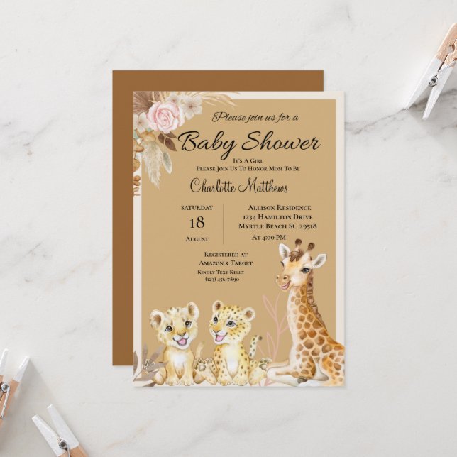 Invitación Safari Animals Jungle Baby Shower (Anverso/Reverso In Situ)