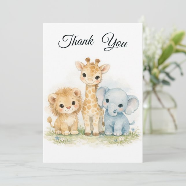 Invitación Safari Animals Lion Giraffe Elephant Blue Boy (Anverso de pie)
