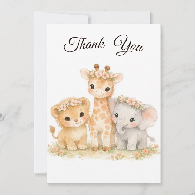 Invitación Safari Animals Lion Giraffe Elephant Pink Girl (Anverso)