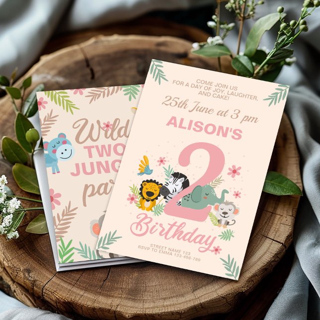 Invitación Safari Animals Pastel Segundo Cumpleaños (Subido por el creador)