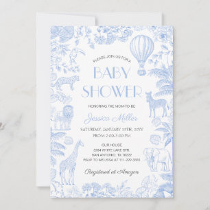 Invitación Safari Animals Toile De Jouy Boy Baby Shower