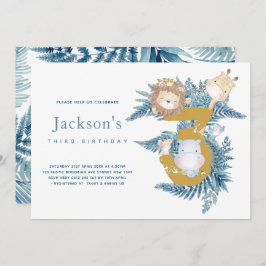 Invitación Safari Animals Tropical Tercer Cumpleaños