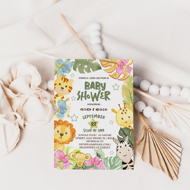 Invitación Safari Animals Watercolor Baby Shower (Subido por el creador)