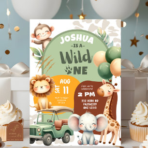 Invitación Safari Animals Wild One First Birday