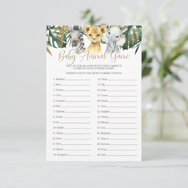 Invitación Safari Baby Animal Guidance Game Baby Shower (Anverso de pie)