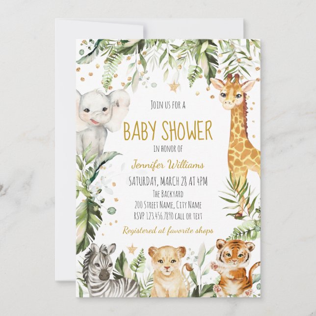 Invitación Safari Baby Animals Baby Shower (Anverso)