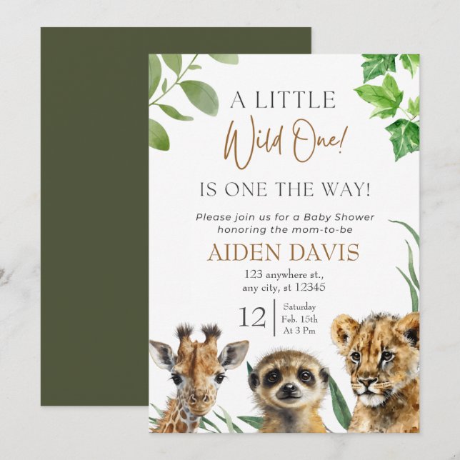 Invitación Safari Baby Animals Baby Shower (Anverso / Reverso)