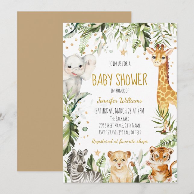 Invitación Safari Baby Animals Baby Shower (Anverso / Reverso)