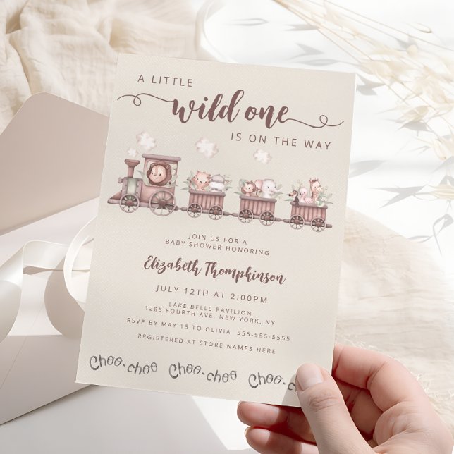 Invitación Safari Baby Animals Entrenan en Baby Shower Neutra (Subido por el creador)