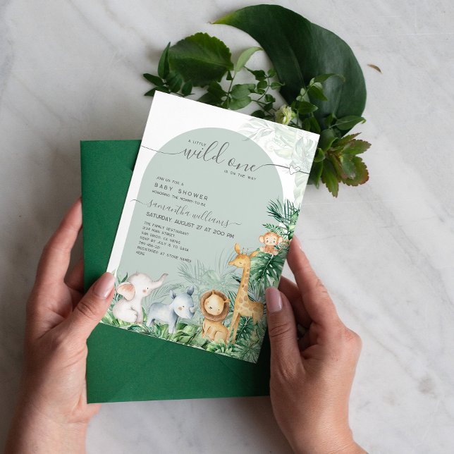 Invitación Safari Baby Animals Green Boho Baby Shower (Subido por el creador)