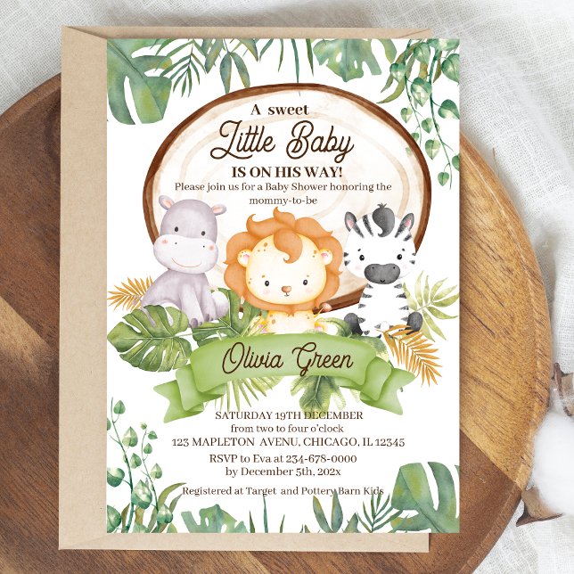 Invitación Safari Baby Shower Animales Tropicales Género Neut (Subido por el creador)