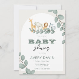 Invitación Safari Baby Shower de marca personalizado Greenery