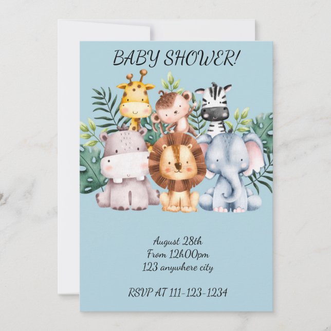 INVITACIÓN SAFARI BABY SHOWER, DESCARGABLE (Anverso)