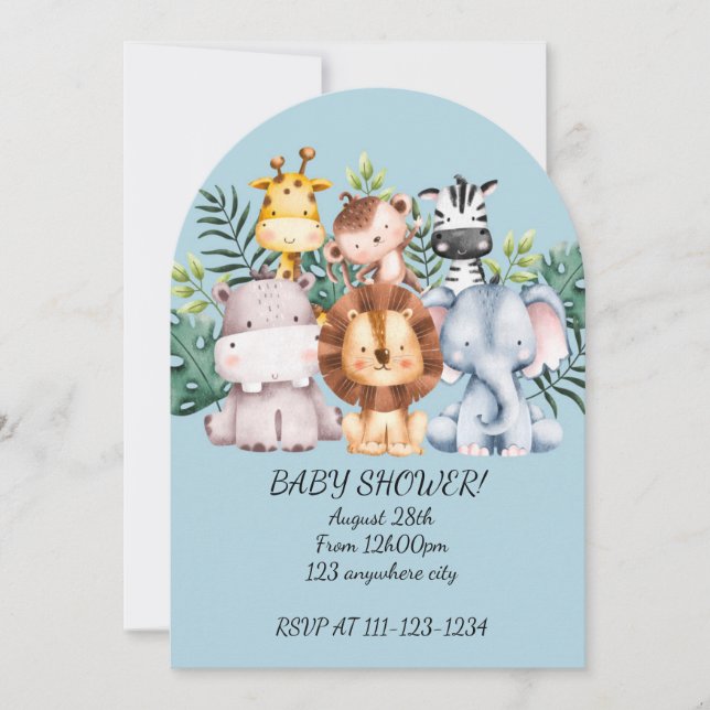 INVITACIÓN SAFARI BABY SHOWER, DESCARGABLE (Anverso)