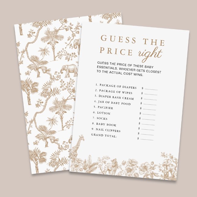 Invitación Safari Baby Shower Game Guess The Price Card (Safari Baby Shower Game Guess The Price Card)