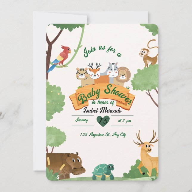 Invitación Safari Baby Shower Invitation – Jungle Theme (Anverso)
