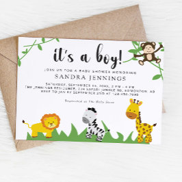 Invitación Safari Baby Shower Jungle Animals Cute Boy