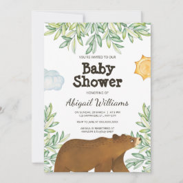 Invitación Safari Bear Greenery Watercolor Baby Shower