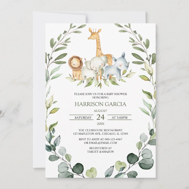 Invitación Safari Boy Jungle Animals Baby Shower (Anverso)