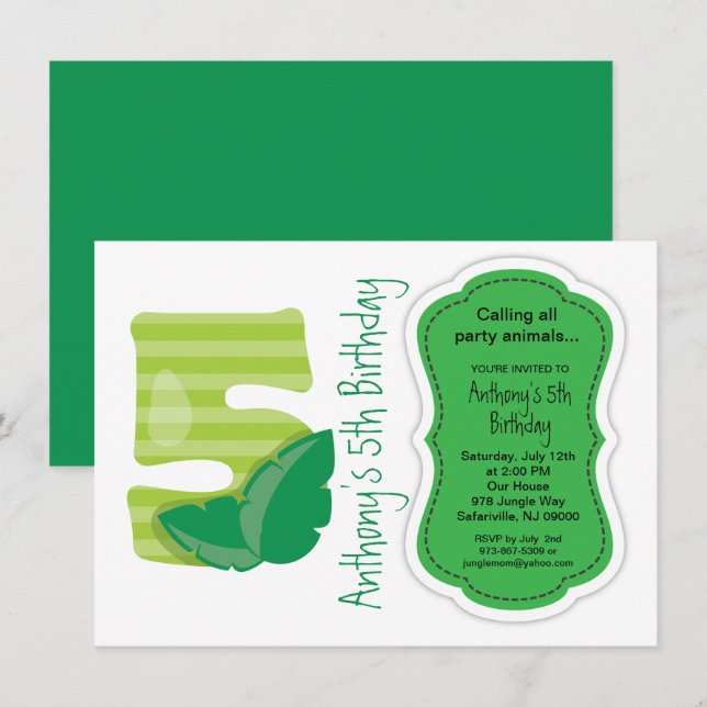 Invitación Safari cinco grandes para celebrar su quinto cumpl (Anverso / Reverso)