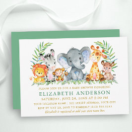 Invitación Safari color de agua Animales Baby Shower Green Go