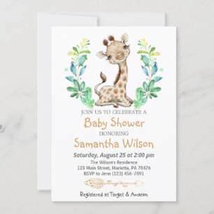 Invitación Safari Cute Baby Giraffe Wild Baby Shower