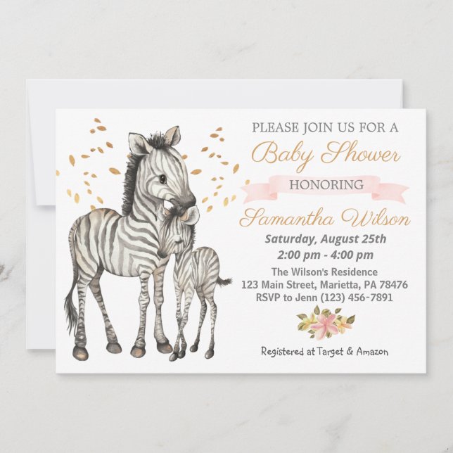 Invitación Safari Cute Baby Zebra Wild Baby Shower (Anverso)