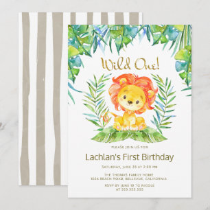 Invitación Safari Cute Lion Wild Fiesta de primer cumpleaños