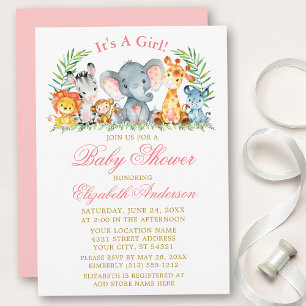 Invitación Safari de color de agua Animales Baby Shower guion