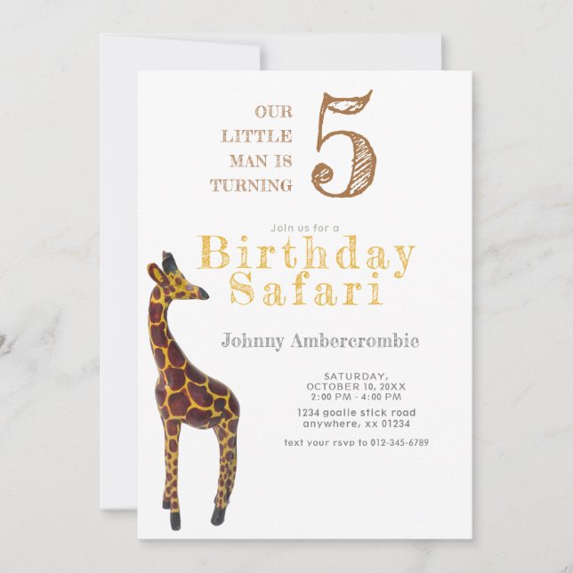 Invitación Safari de cumpleaños de Giraffe para niño (Anverso)