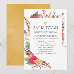 Invitación Safari de Flora Acuarela Bat Mitzvah