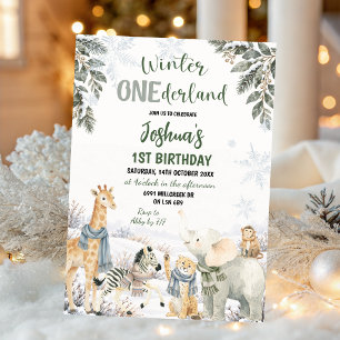Invitación Safari de Invierno Animal Onderland Primer Cumplea