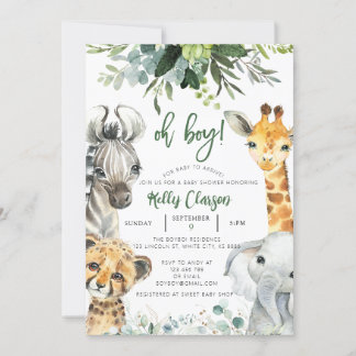 Invitación Safari de la jungla de animales Oh Boy Baby Shower