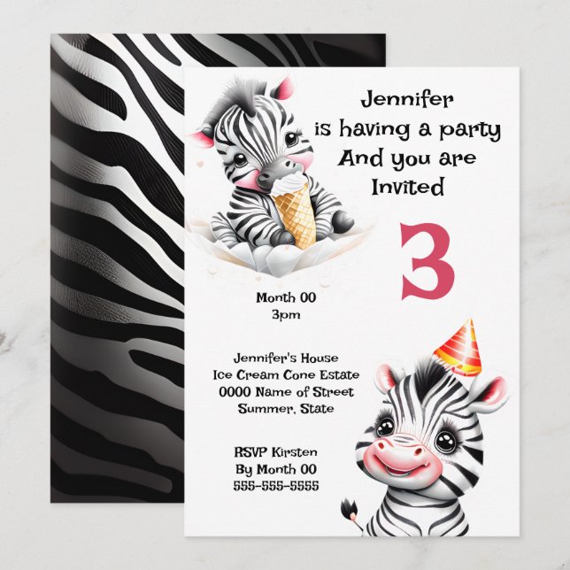 Invitación Safari de la jungla de cebra fiesta animales salva (Anverso / Reverso)
