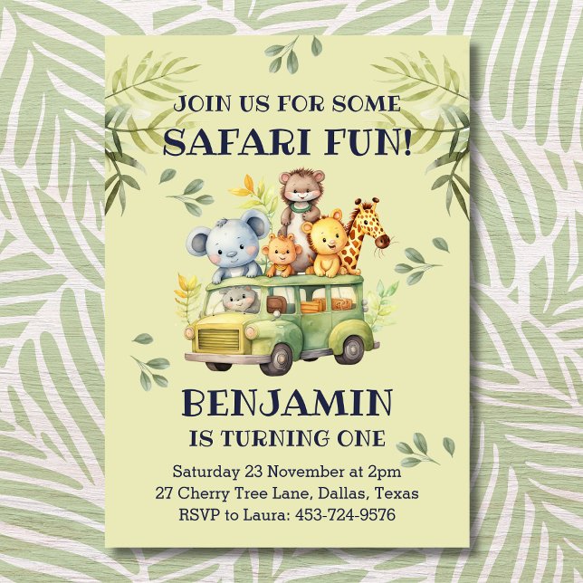 Invitación Safari de la jungla de Cute Primer Cumpleaños (Subido por el creador)