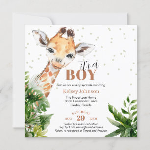 Invitación Safari de la jungla de jirafa es un rociado de beb