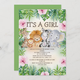 Invitación Safari de la jungla dulce animales bebé niña