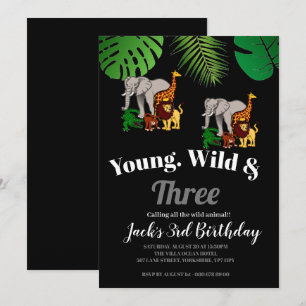 Invitación Safari de la jungla Jóven salvaje y tres cumpleaño
