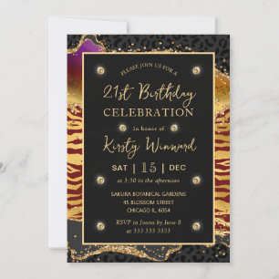 Invitación Safari de la jungla roja Glitter Agata Cumpleaños 