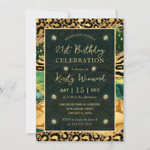 Invitación Safari de la Jungla Verde Agata Brillante Cumpleañ