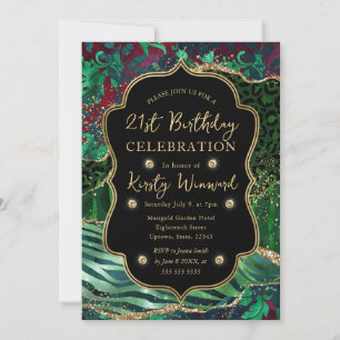 Invitación Safari de la Jungla Verde Cumpleaños 21 Brillante 