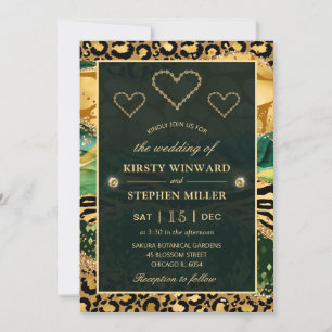 Invitación Safari de la Jungla Verde Glitter Agata Boda