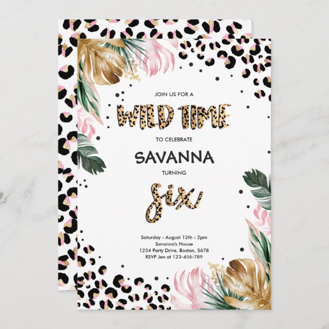 Invitación Safari de la selva de la selva de leopardo 6ª fies (Anverso / Reverso)