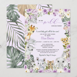 Invitación Safari de la selva floral púrpura en Baby Shower