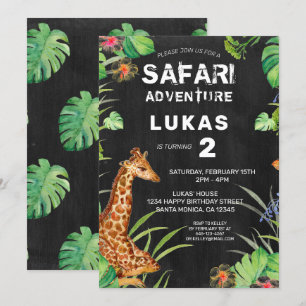 Invitación Safari de la selva pequeña Giraffe Chalkboard Cump