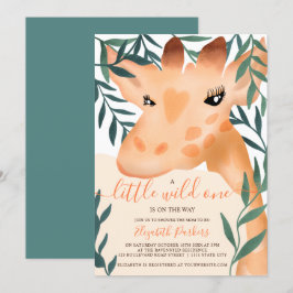 Invitación Safari de la selva pequeña jirafa color agua ducha
