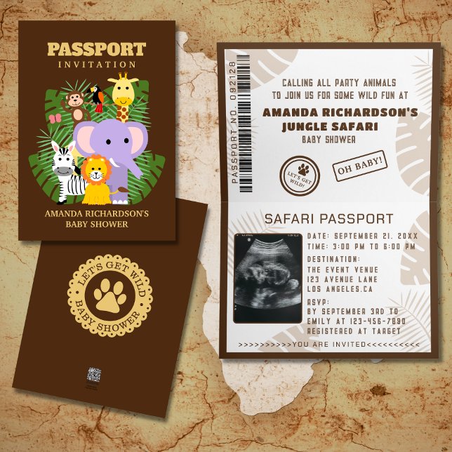 Invitación Safari de la selva salvaje un pasaporte Baby Showe (Subido por el creador)