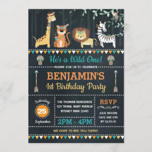 Invitación Safari de la Selva Tribal Animales Salvajes Un Pri