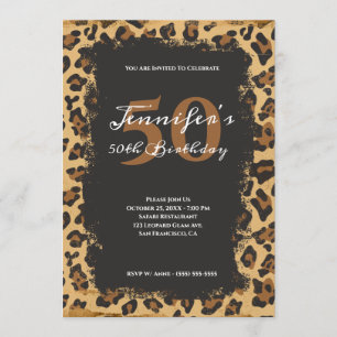 Invitación Safari de Leopardo Grunge Moderno 50 cumpleaños