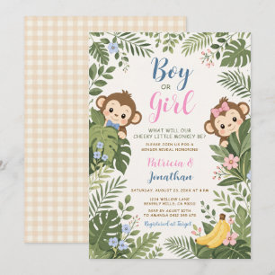 Invitación Safari de Niño o Niña Mono Lindo Revelación de Gén